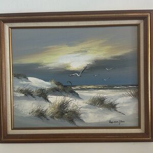 Original oil painting of a Sand Dunes & Seascape Signed By Artist Remington